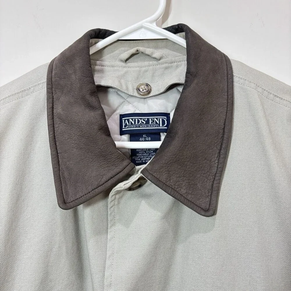 VTG Lands End Men Field Barn Canvas Jacket Chore Coat Quilted Removable Liner XL